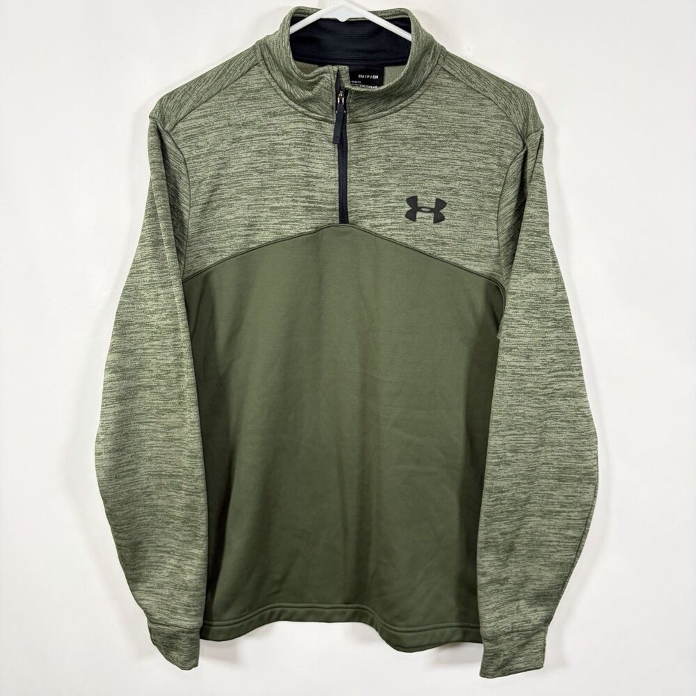 Under Armour ColdGear 1/4 Zip Pullover Mens Size Small Green Heathered Fleece